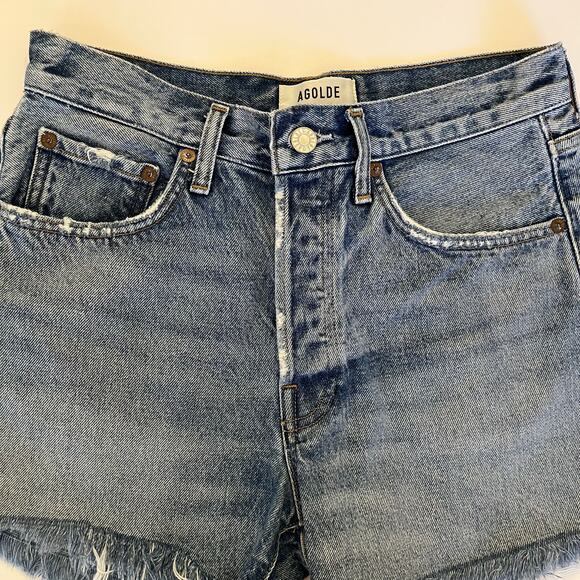 AGOLDE Parker Long Short 25 Medium Wash Wheel Cutoff Button Fly 4" Inseam - Picture 2 of 12